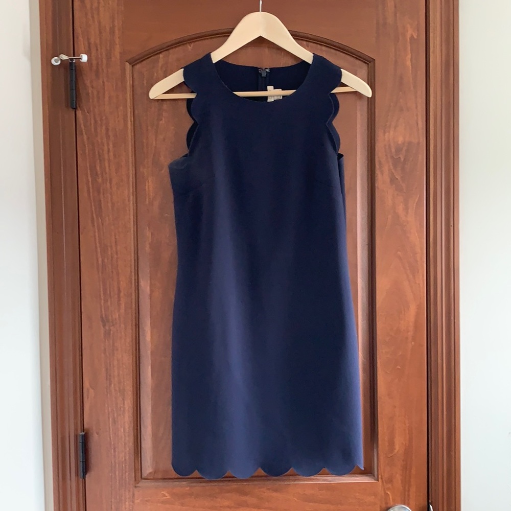 J crew blue navy scallop hem mini dress A3744